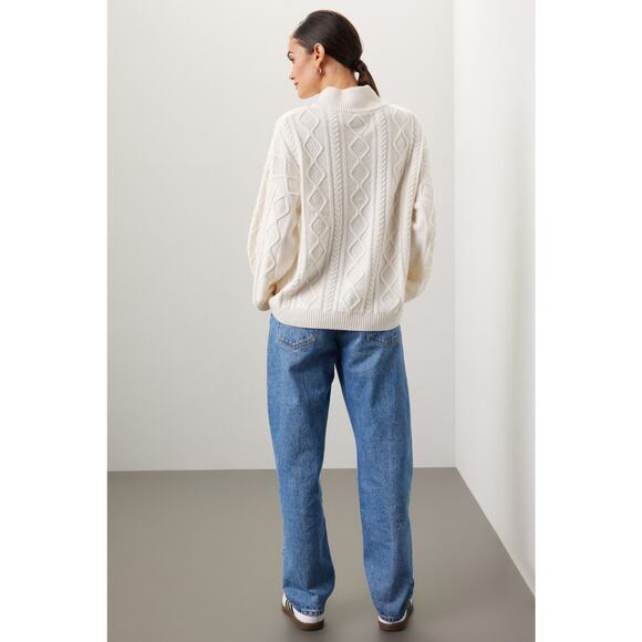 SPLENDID Off-White Wool Blend Quarter Zip Long Sleeve Dakota Half Zip Sweater S - Picture 3 of 12